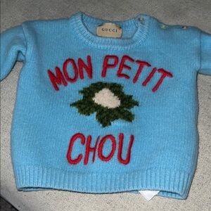 Gucci Light Blue Knit with Red and Green Accents